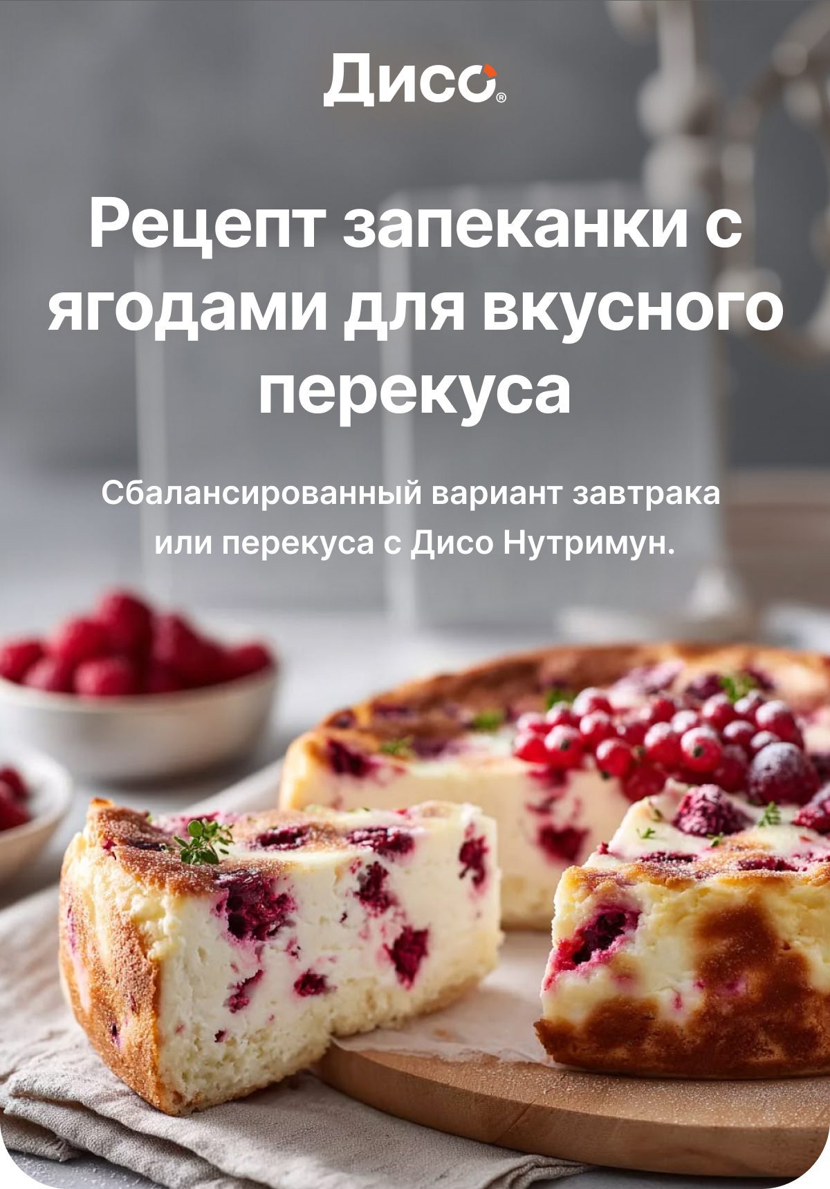 Рецепт запеканки с ягодами для вкусного перекуса Сбалансированный вариант завтрака  или перекуса с Дисо Нутримун.